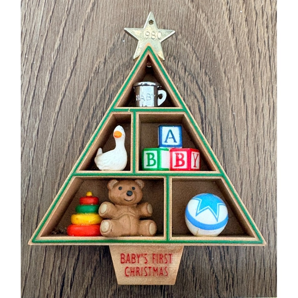 Hallmark 1980 Babys First Christmas Tree Shadow Box Vintage Ornament